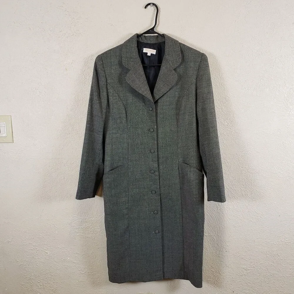 Vtg Brooks Brothers Gray 100% Wool Overcoat Trench Chesterfield Women's Size 12